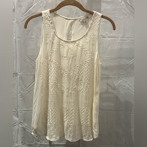 Lucky Brand Ivory Sleeveless Embroidered Tank
